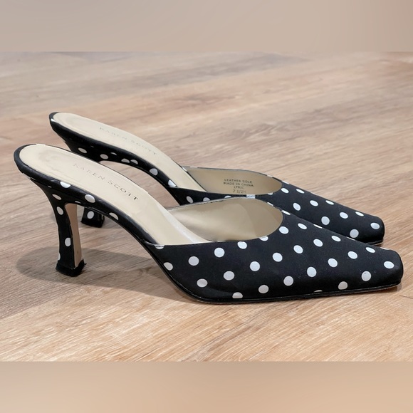 Karen Scott Shoes - Karen Scott Black and White Polka Dot Slide On Mule Heels Size 7.5